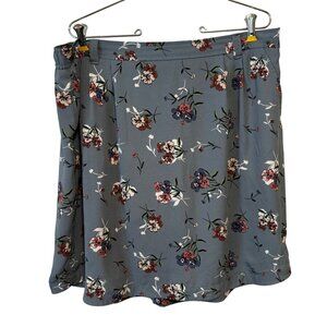 Floral Print Loft Womens Skirt XL Blue Elastic Waist Knee-Length